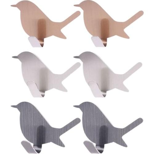 2pcs Cute Bird Shaped Decorative Stainless Steel Wall Door Clothes Coat Key Hanger Hook Rack Multi-Purpose Hooks