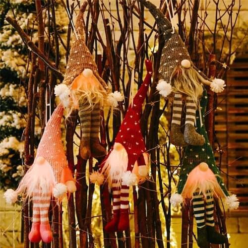 20 Pcs LED Light Christmas Tree Wool Gnome Doll Pendants Ornaments Knitting Crafts Kids Gift Xmas Party Decorations Wholesale X2