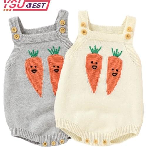 2020 Newborn Baby Bodysuits Cute Carrot Pattern Girl Boy Knit Jumpsuits Toddler Infant Funny Onsie Fall Spring Outerwear Clothes