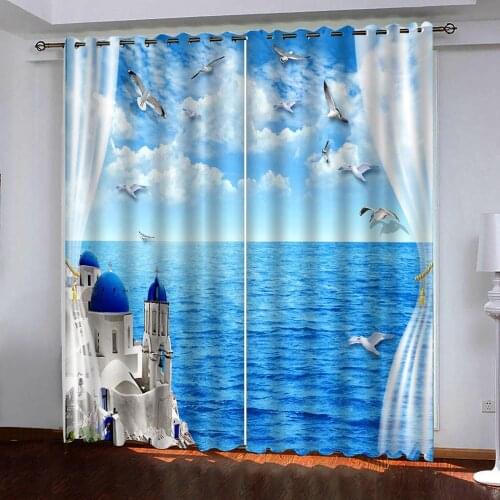 3D Sea birds outside the window Windows Curtains for Living Room Bedroom Decorative Kitchen Curtains Custom