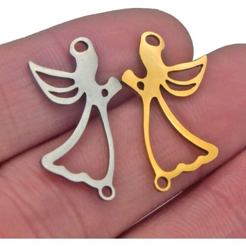 5pcs/lot Stainless Steel Gold Angel Wings Connectors Charm Handicraft Jewelry Making Necklace Crafts Findings Wicca Aka Sorority