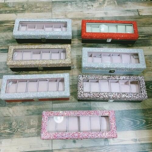 6 Grids Crystal Diamond PU Leather Watch Case Holder Organizer Storage Box For Quartz Watches Jewelry Boxes Display Women Gift