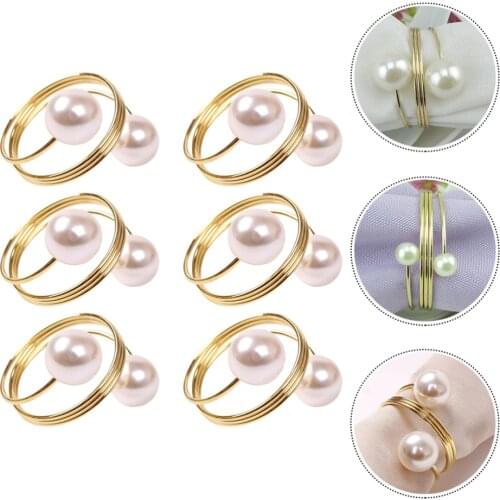 6pcs Restaurant Hotel Table Decorated Pearl Napkin Ring Christmas Napkin Clasps