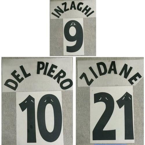 9798 Retro Nameset #10 Del PIERO #21 ZIDANE #9 INZAGHI Nameset Customize Any Name Number Printing Soccer Patch Badge
