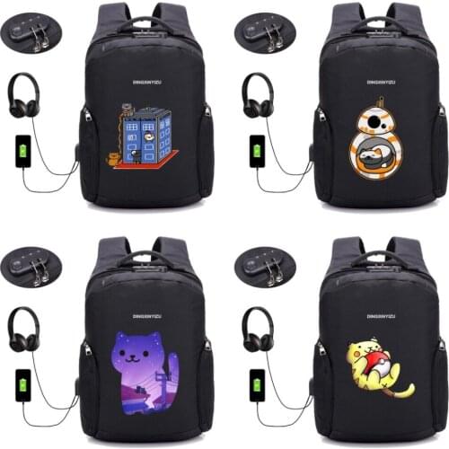 Anime Neko Atsume backpack Anti thief USB Charging Backpack Laptop bag Men women Travel Backpack student book bag 16 style