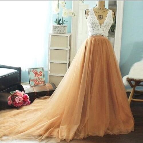Real Photo Long Tulle Tutu Long Skirt Sweep Train Elegant Womens Maxi Skirts faldas Zipper Waistline Formal Prom Party Skirt