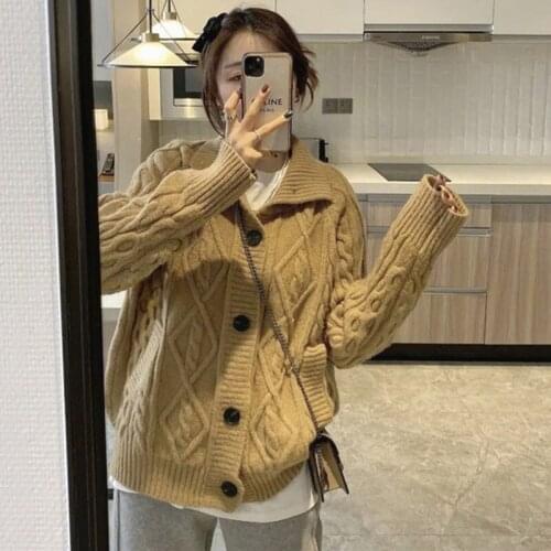 Long Twist Sweater Women Outwear Slime Solid Knitted Coat Female Geometry Knitted Cardigan Sweater Jumper Button-up Female Tops