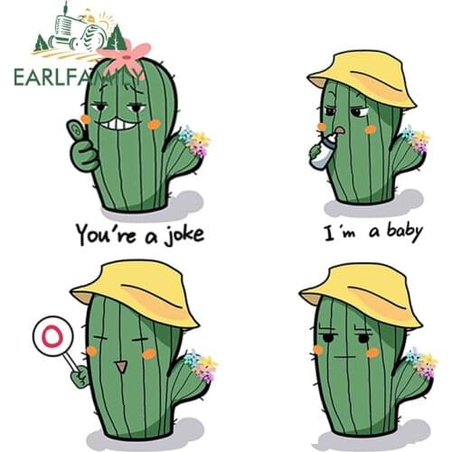 EARLFAMILY 13cm Funny Cactus Graphics Car Stickers and Decals Motorcycle JDM VAN RV Vinyl Car Wrap Waterproof DIY Cute Sticker