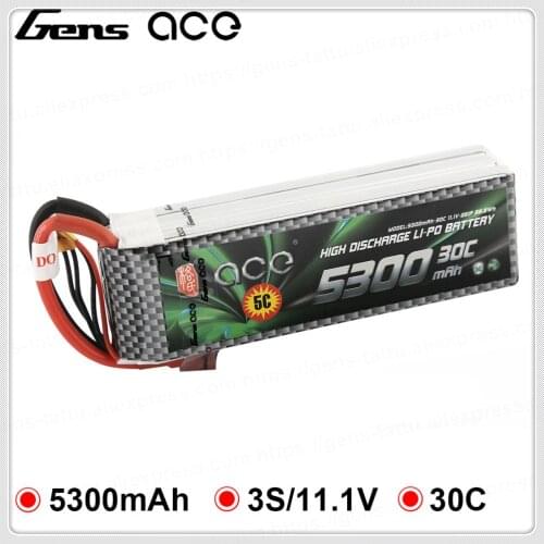 Gens ace Lipo Battery 3S 5300mAh Lipo 11.1V Battery Pack XT60 T Plug for Spartan Helicopter Airplane RC Car Boat RC Accessories