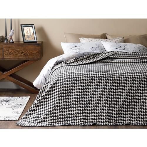 English Home Pied De Poule Cotton Double Bed Blanket 200x220 cm Beige-Black