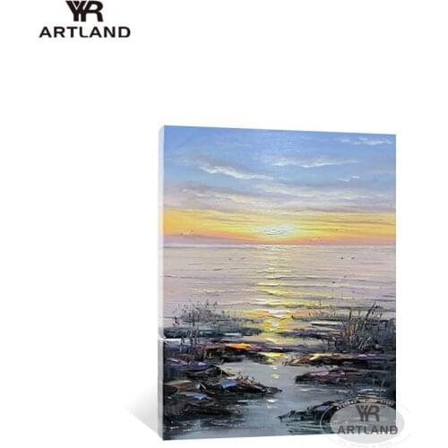 Beautiful sunrise seascenery canvas oil painting Handmade picture for home decoration wall art poster for living room entrance
