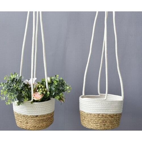 50LB Round Hand Woven Hanging Planter Baskets Natural Cucurbita Woven Plant Holder Flower Pot Home Planting Gardening Supplies