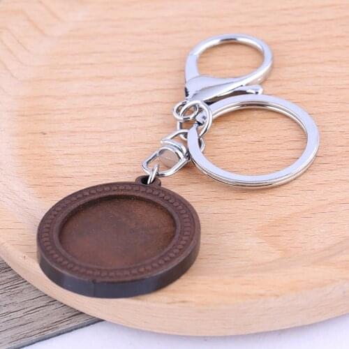Onwear 3pcs fit 25mm round cabochon keychain base settings metal keyring accessories diy blank key chain bezel for jewelry