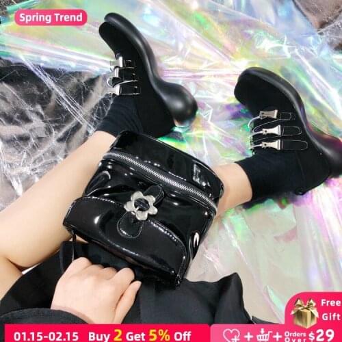 Patent Leather Flower Cool Girls Shoulder Crossbody Bag Fashion Solid Color Ladies Underarm Bags Elegant Women Purse Handbags