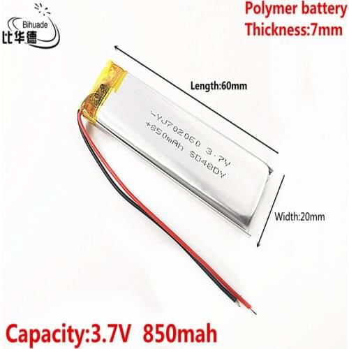 Liter energy battery Good Qulity 3.7V,850mAH 702060 Polymer lithium ion / Li-ion battery for tablet pc BANK,GPS,mp3,mp4