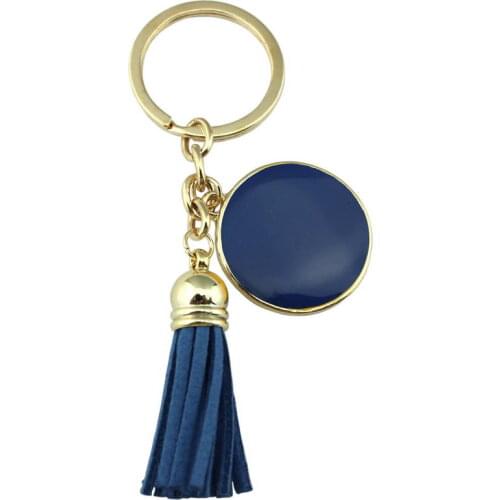 Monogram Round Enamel Blank Tassel Keychain 2017 Fashion Women Bag Accessories Charm Jewelry Key Rings