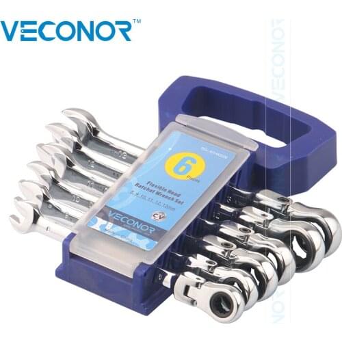 8-13mm Ratchet Key Wrench Set Combination Ratcheting Spanner 6Pcs 72T Flexible Head and Open-end Wrench Household Repair Tools