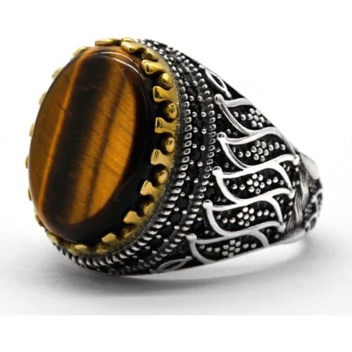 New hot sale 925 sterling silver ring men natural tiger eye ring unisex ring mens high jewelry