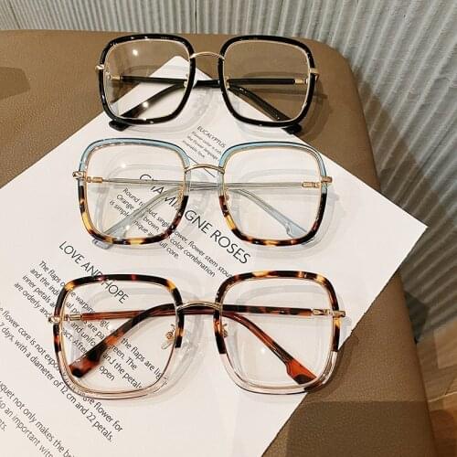 1PC Clear Print Square Anti-blue Light Eyeglasses For Men Women Alloy Leopard Oversize Computer Myopia Glasses