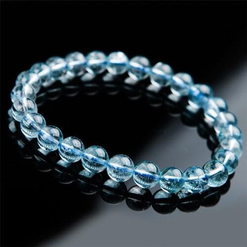 Wholesale Free Shipping 7mm Genuine Natural Blue Quartz Crystal Clear Round Beads Jewelry Stretch Charm Bracelet Femme