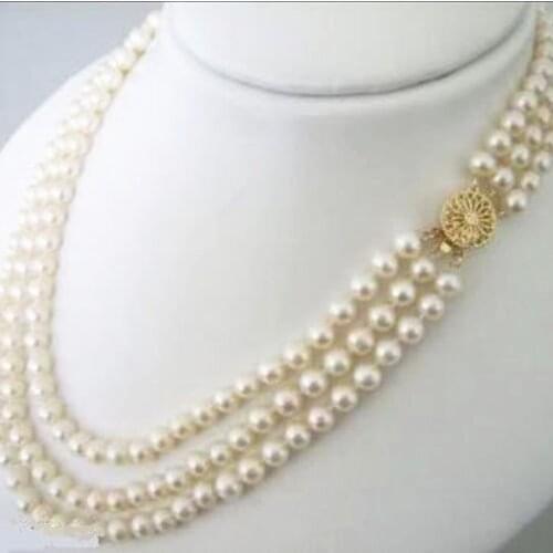 Wholesale price 3 rows original design 7-8mm natural white freshwater cultured pearl necklace 17-21inch party jewelry YE2075