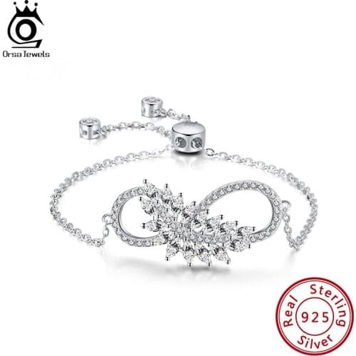 ORSA JEWELS 925 Sterling Silver Infinity Leaf Charm Bracelets Bangles for Women Fine Jewelry Pulseras Mujer Moda 2021 SB96
