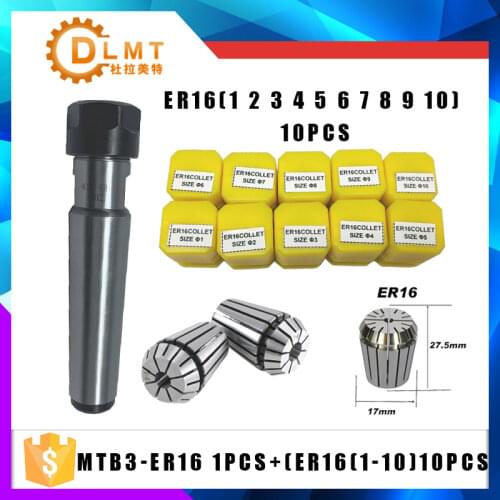 1PCS handle MT3 ER16 MTB3 ER16A M6 Morse#3 taper holder collet chuck+10pcs spring collet 1/2/3/4/5/6/7/8/9/10MM