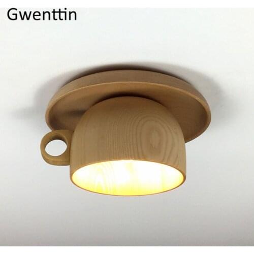 Nordic Wood Cup Ceiling Lights Modern Wooden Ceiling Lamp for Living Room Bedroom Light Fixtures Home Industrial Decor Luminaire