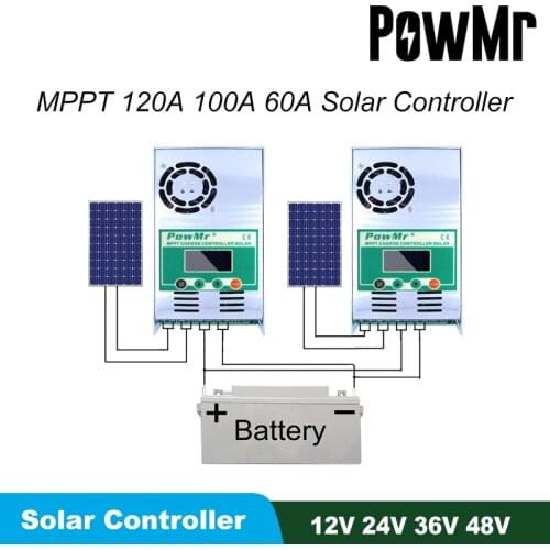 PowMr 120A 100A 60A MPPT Solar Charge Controllers 12V 24V 36V 48V Auto 190V PV LCD Display Lead Acid Lithium Battery Regulators