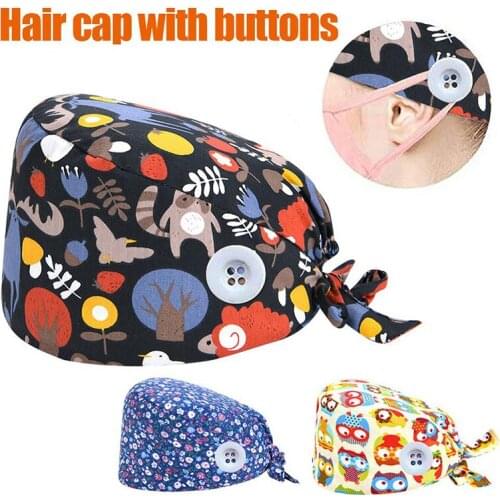 Working Hat Dust Proof Chef Caps 100% Cotton Women and Men Beautician Adjustable Multicolor Printing Sweat-absorbent Scrub Hats