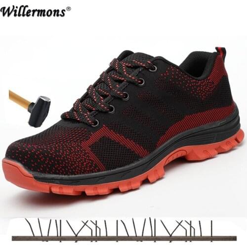 Plus Size Mens Outdoor Breathable Mesh Steel Toe Cap Work Safety Shoes Boots Men Anti-slip Puncture Proof Protetive Shoes