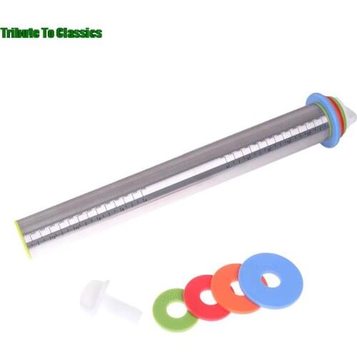 Adjustable Stainless Steel Rolling Pin Dough Mat Dough Roller 4 Removable Thickness Rings Pizza Pastry Pie Baking