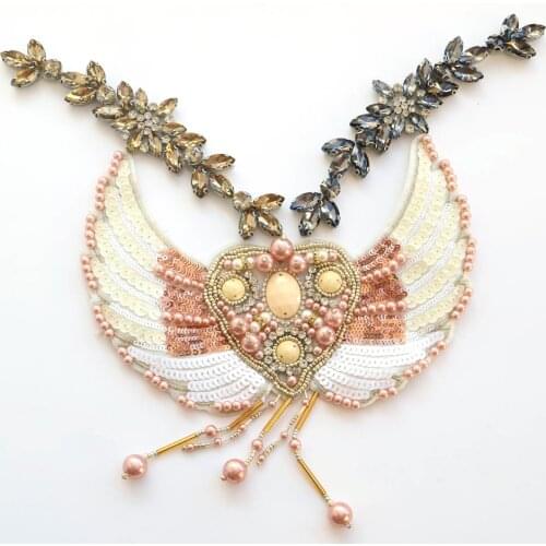 Luxury glass Rhinestone beaded Patches for Clothing sew on wing parche Appliques Decoration Badge parches ropa