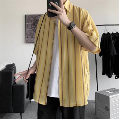 Plus Size 5XL-M Summer Half Sleeve Striped Shirts Men Clothing 2021 Simple All Match Loose Casual Camisas De Hombre Streetwear