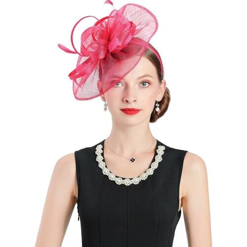 Hat for Women Fedoras Red Fascinator Cocktail Church Hat Bow-knot Headpiece Wedding Fashion Lady Cap Party Girl Hair Accessories