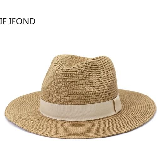 Summer Spring Women Panama Straw Hat Casual Jazz Fedora Caps Vacation Wide Brim Visor Beach Sun Hats For Men Sombrero