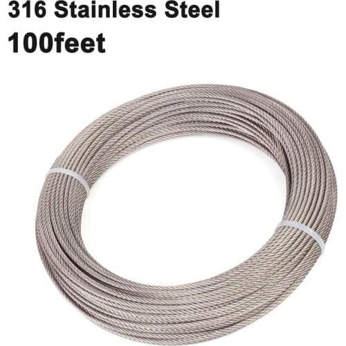 1/8 Inch 316 Stainless Steel Aircraft Wire Rope Deck Cable Railing Kit 7x19 100 Feet T316 Marine Grade