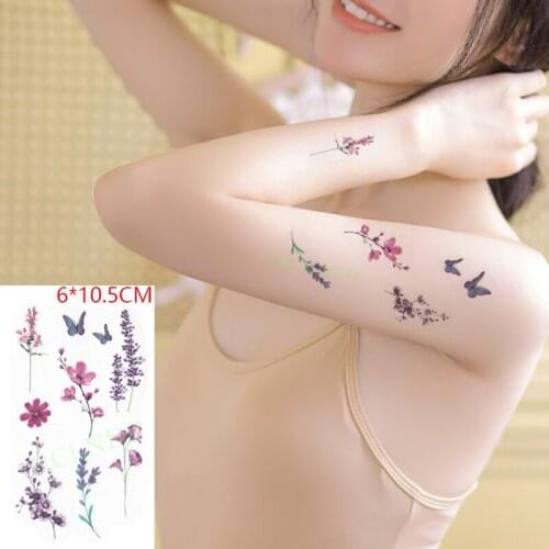 Waterproof Temporary Tattoo Sticker Butterfly Flower Lavender Body Art Flash Tatoo Fake Tatto for Women Men
