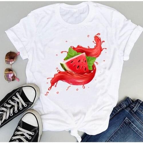 Women 2021 Cartoon 90s Watermelon Fruit Trend Short Sleeve Graphic Summer Fashion Print Female Clothes Tops Tees Tshirt T-Shirt