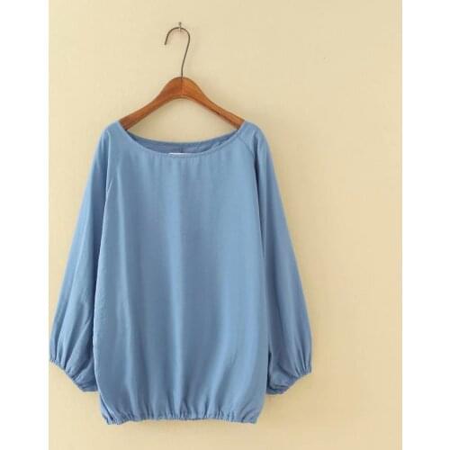 Plus Size Shirt For Women Cotton Solid Color Bat Sleeves Autumn Shirt Large Size For Fatwomen Wear Looser Comfort Tops Shirts