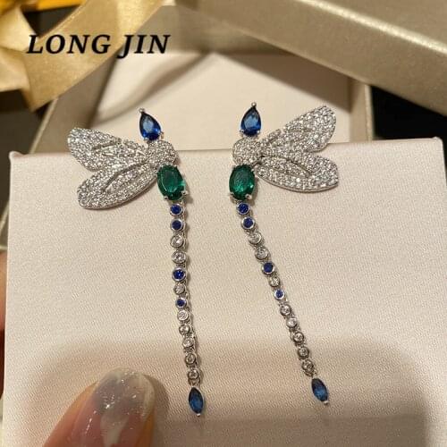 Colorful Dragonfly Zircon Earring For Women Dress Accessories Retro Senior Super Fairy Thin Face Luxury Tassel Jewelry Gift