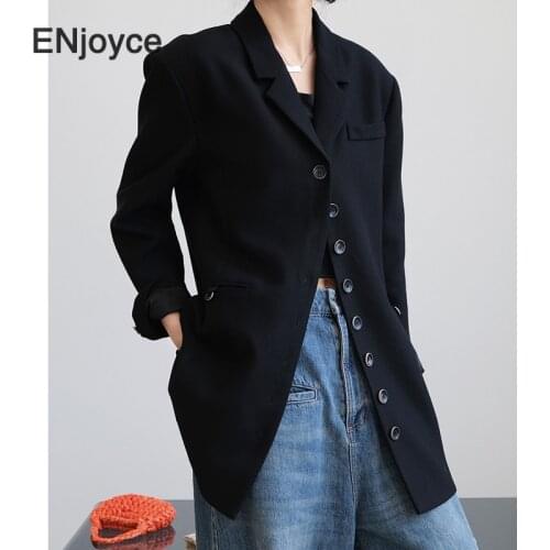 Woman Blazer Spring Fall Korean Blogger Style Retro Multi-button Suit Fashion Streetwear Office Ladies Overcoat Mid-length Coat