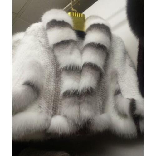 ZY87004-1 Winter Womens Genuine Knitted Mink Fur Shawls With Fox Fur Collar Capes Bat Sleeve Bridal Wraps Outerwear Coats