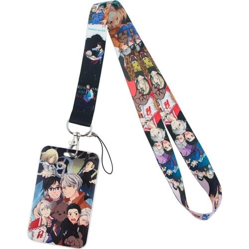 1pcs ZF2650 Yuri On Ice Anime Fashion Lanyards ID Badge Holder Bus Pass Case Cover Slip Bank Credit Card Holder Strap Cardholder