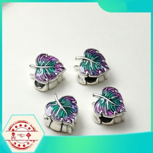100% S925 Silver New Fashion Shining Green Leaf Beads Suitable For Pandora Genuine Bracelet Womens Wedding Diy Charm Jewelry