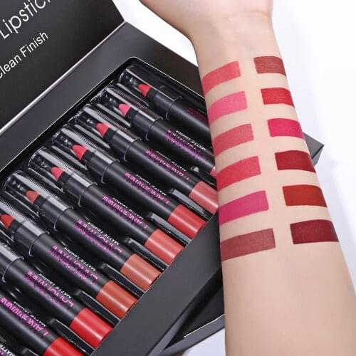 12pcs / Set Waterproof Sexy Lipstick Velvet Matte Long-lasting Lipsticks Lips Makeup Cosmetics Matte Brown Lipsticks