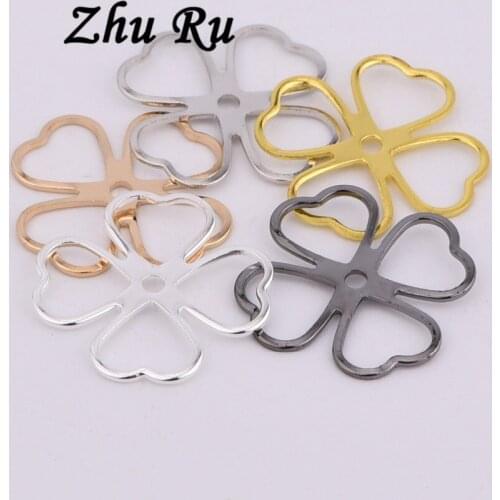 20pcs ZHU RU 15.5*14mm Fashion Petal four Plum imprint Clover flowers Fit Charm DIY Jewelry Making fit bag communion gifts