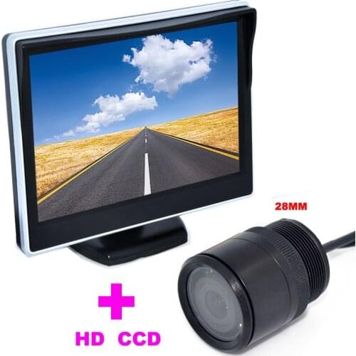 28mm Car Rearview Camera backup camera ccd 170 Angle+2 in 1 Auto Parking Assistance System 5" TFT LCD Car mirror monitor