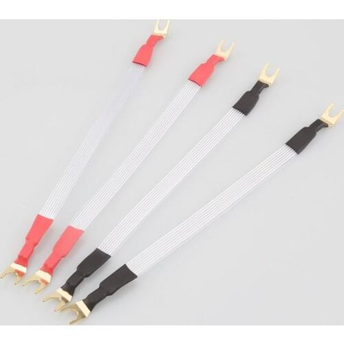 4PCS 15cm Silver Plated Jumper Cable DIY Audio Speaker Wire Banana To Spade Bridge Cable Flat silver jump cable
