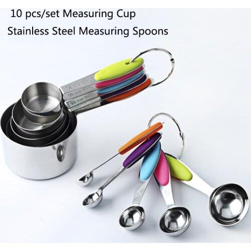 5/10 pcs/set Measuring Cup Set 430 Stainless Steel Measuring Spoon With Silicone Handle Foldable Cake Baking Measuring Tool